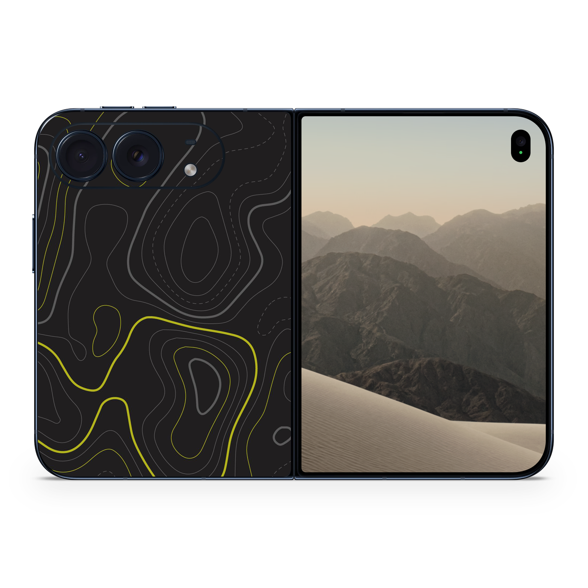 Topographic Map Vinyl Phone Skin Compatible with iPhone Duo Black & Lime Green Contour Lines Decal Wrap