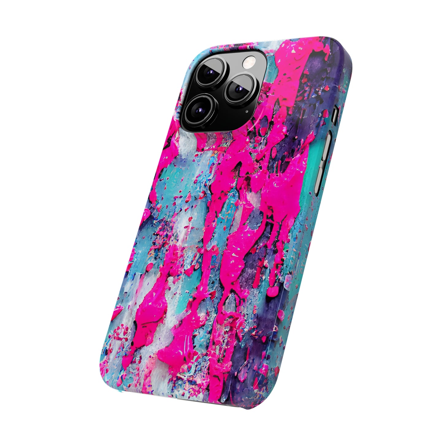 Slim Phone Case Neon Pink Paint Splatter