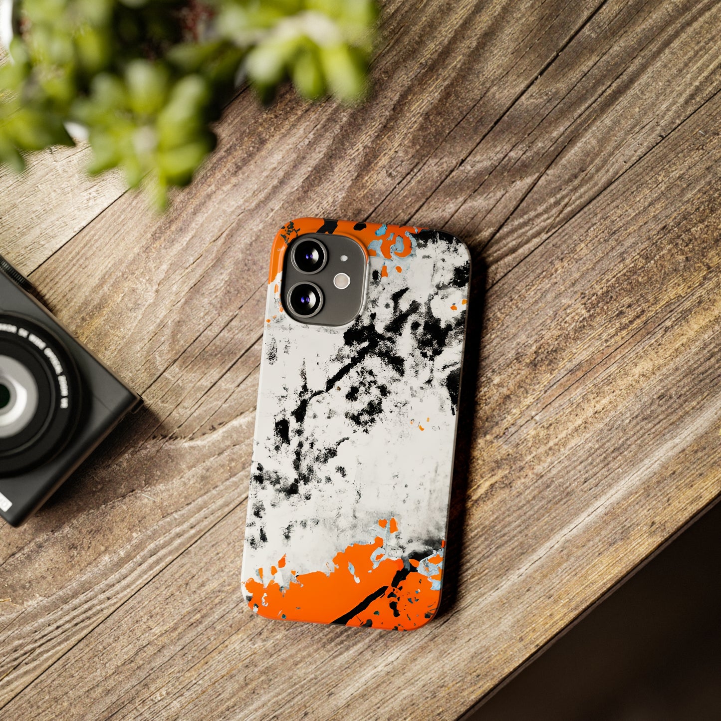 Slim Phone Cases Black & Orange Paint Splatter