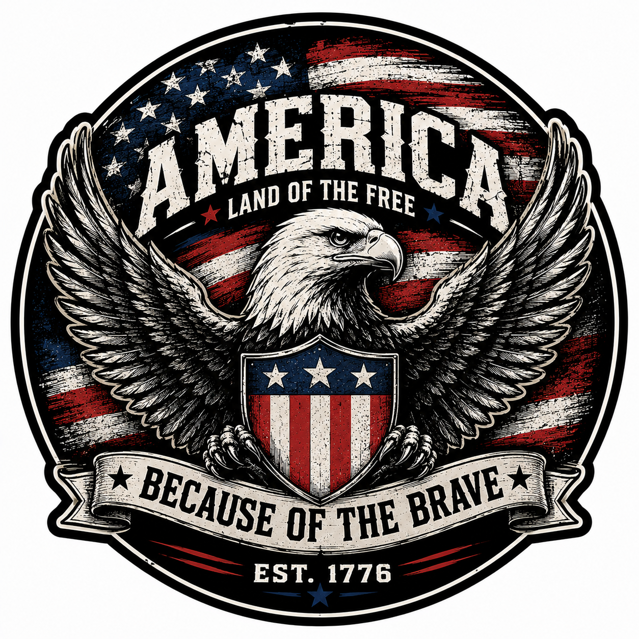 America Land of the Free Because of the Brave Vinyl Decal | Patriotic Bald Eagle American Flag Sticker | Waterproof Car Decal