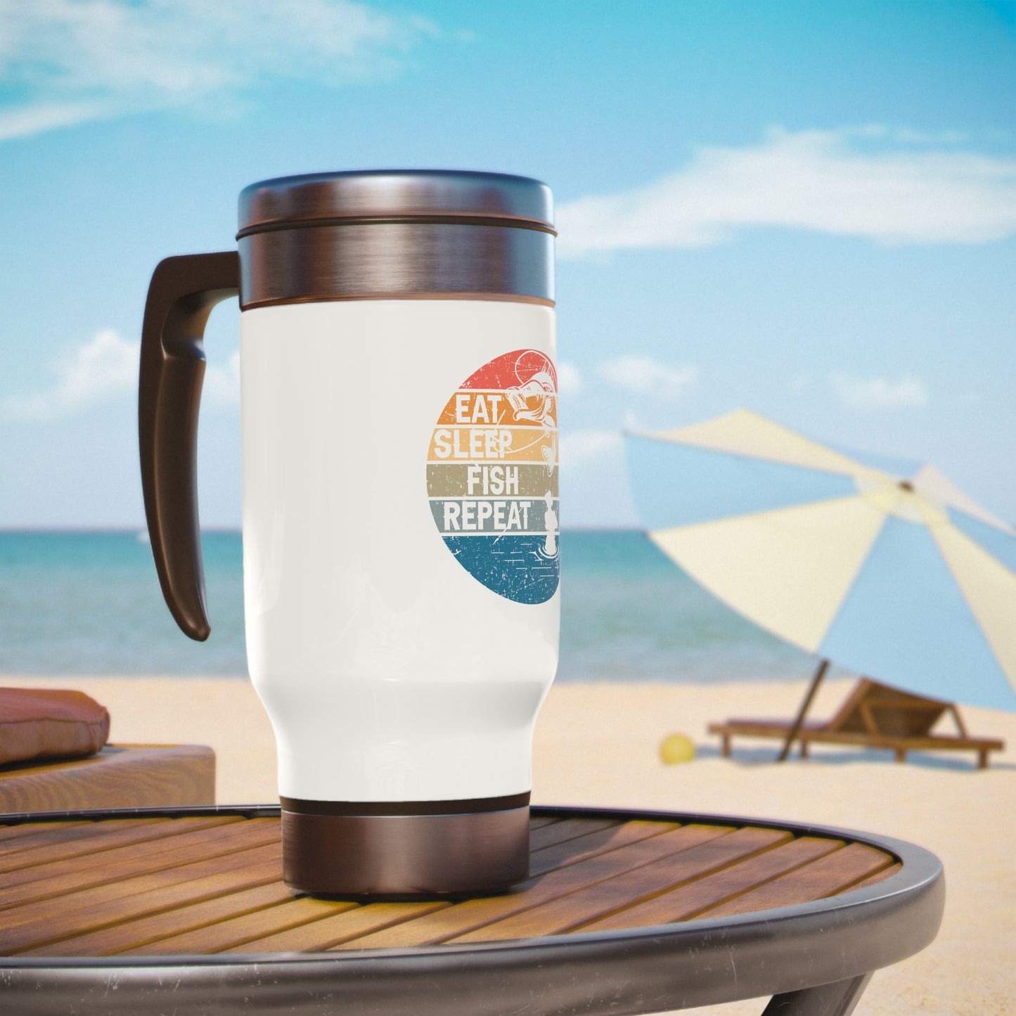 Eat Sleep Fish Repeat Stainless Steel Travel Mugs with Handle, 14oz