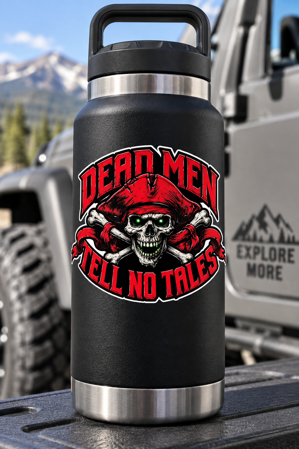 Dead Men Tell No Tales Pirate Skull Vinyl Decal – Red & Black Crossbones Sticker