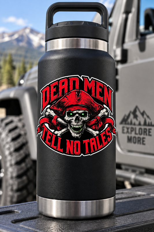 Dead Men Tell No Tales Pirate Skull Vinyl Decal – Red & Black Crossbones Sticker
