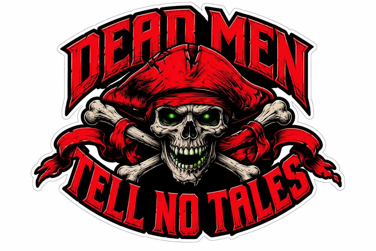 Dead Men Tell No Tales Pirate Skull Vinyl Decal – Red & Black Crossbones Sticker