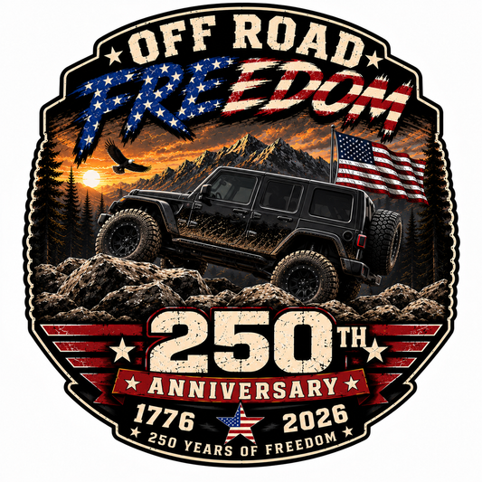 Offroad Freedom 250th Anniversary Patriotic Vinyl Decal | 1776–2026 American Flag 4x4 Sticker | USA Off-Road Adventure Decal