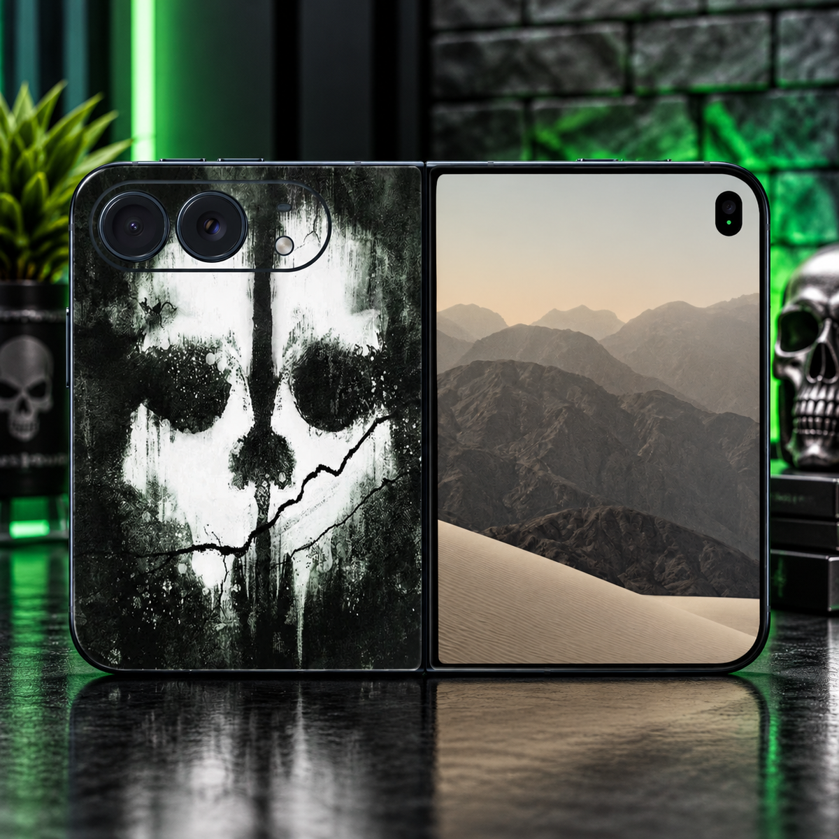 Ghost Skull Vinyl Phone Skin Compatible with iPhone Duo Black & White Horror Skull Decal Wrap