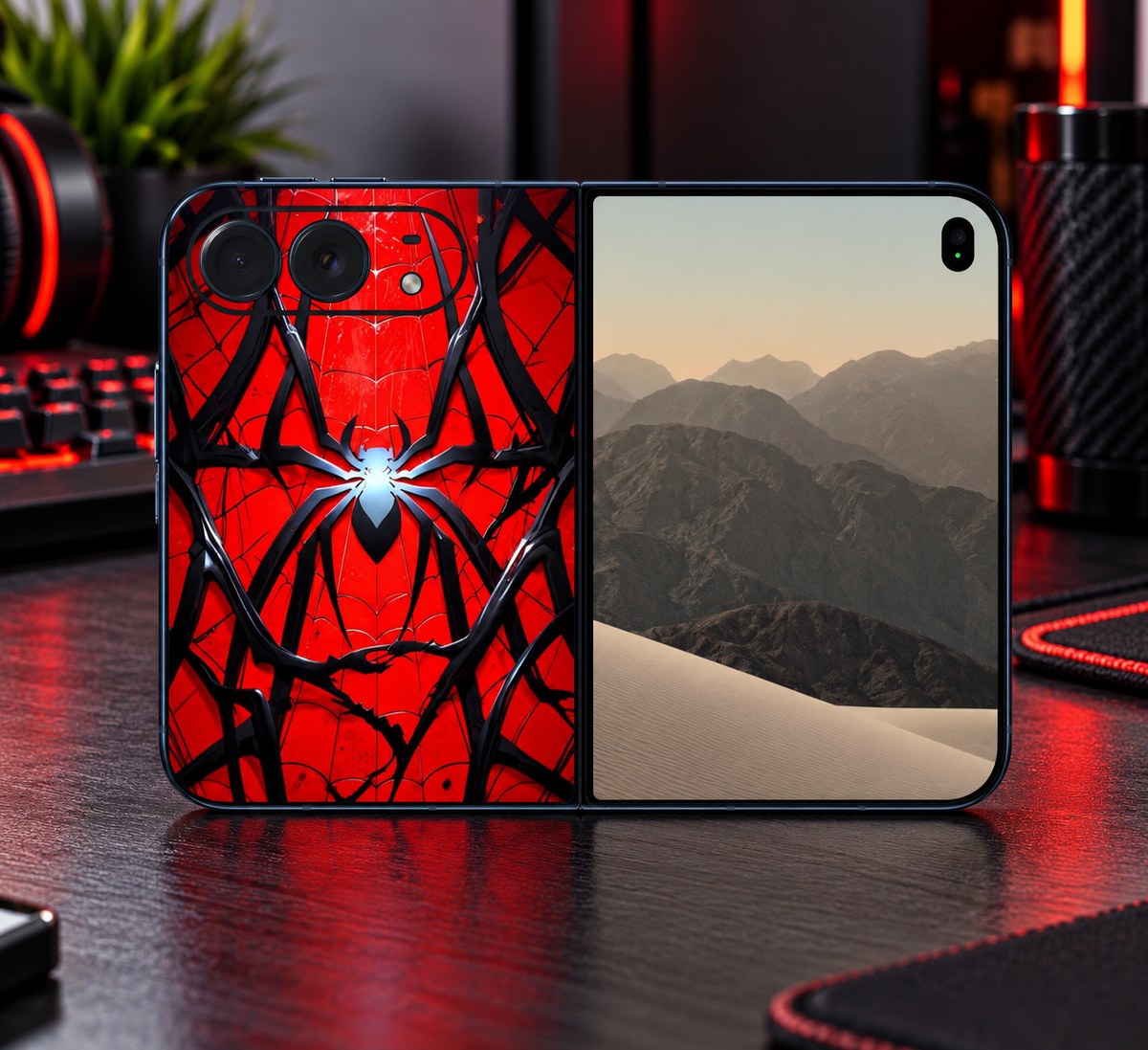 Red Spider Web Vinyl Phone Skin Compatible with iPhone Duo Black & Red Spider Decal Wrap Premium Gothic Phone Skin