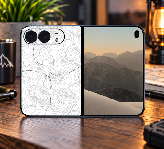 White Topographic Map Vinyl Phone Skin Compatible with iPhone Duo Gray Contour Lines  Outdoor Adventure Phone Back Decal