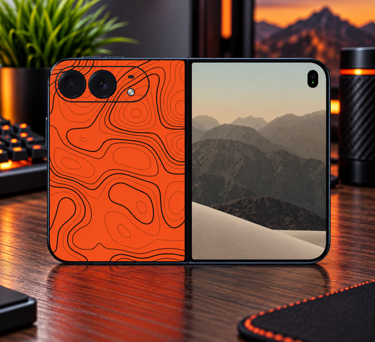 Orange Topographic Map Vinyl Phone Skin Compatible with iPhone Duo  Black Contour Lines – Outdoor Adventure Phone Back Decal
