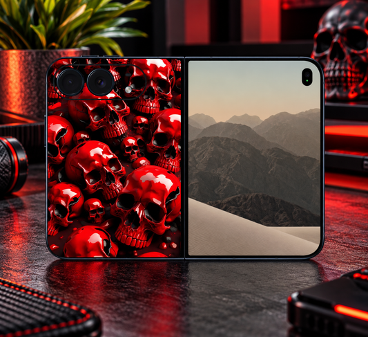 Skull Vinyl Phone Skin Compatible with iPhone Duo Red & Black Skull Design