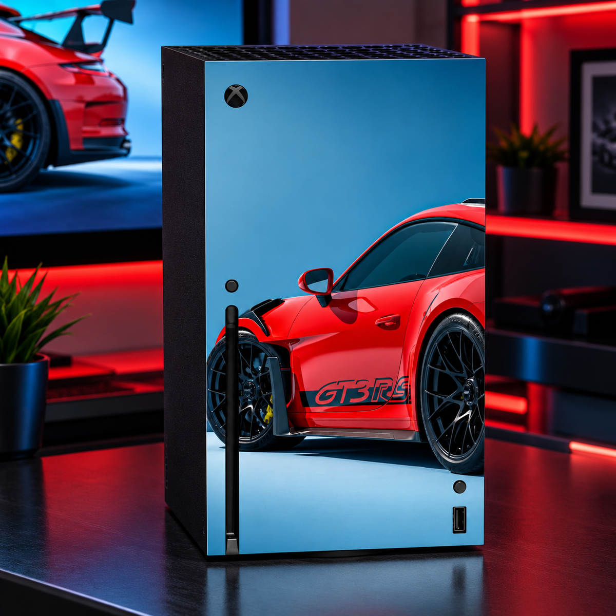 Racing Car Console Skin – Compatible with Xbox Series X – GT3 RS Style Vinyl Wrap – Sports Car Gaming Decal