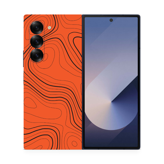 Orange Topographic Phone Skin Compatible With Samsung Galaxy Z Fold