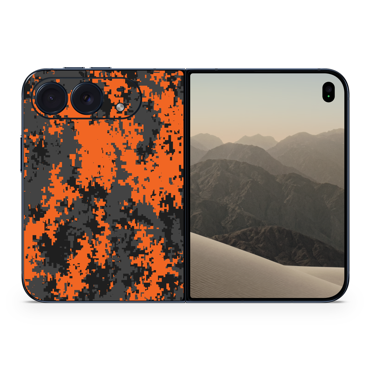 Orange Digital Camo Vinyl Phone Skin Compatible with iPhone Duo Black Gray Camouflage Design Premium Phone Back Decal Wrap