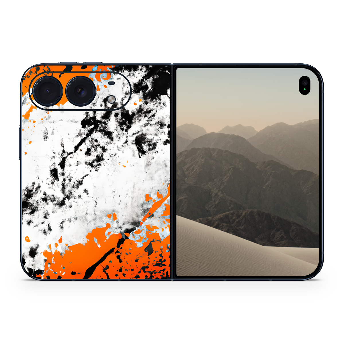 Orange Black White Splatter Vinyl Phone Skin Compatible with iPhone Duo Distressed Grunge Design Premium Phone Back Decal Wrap