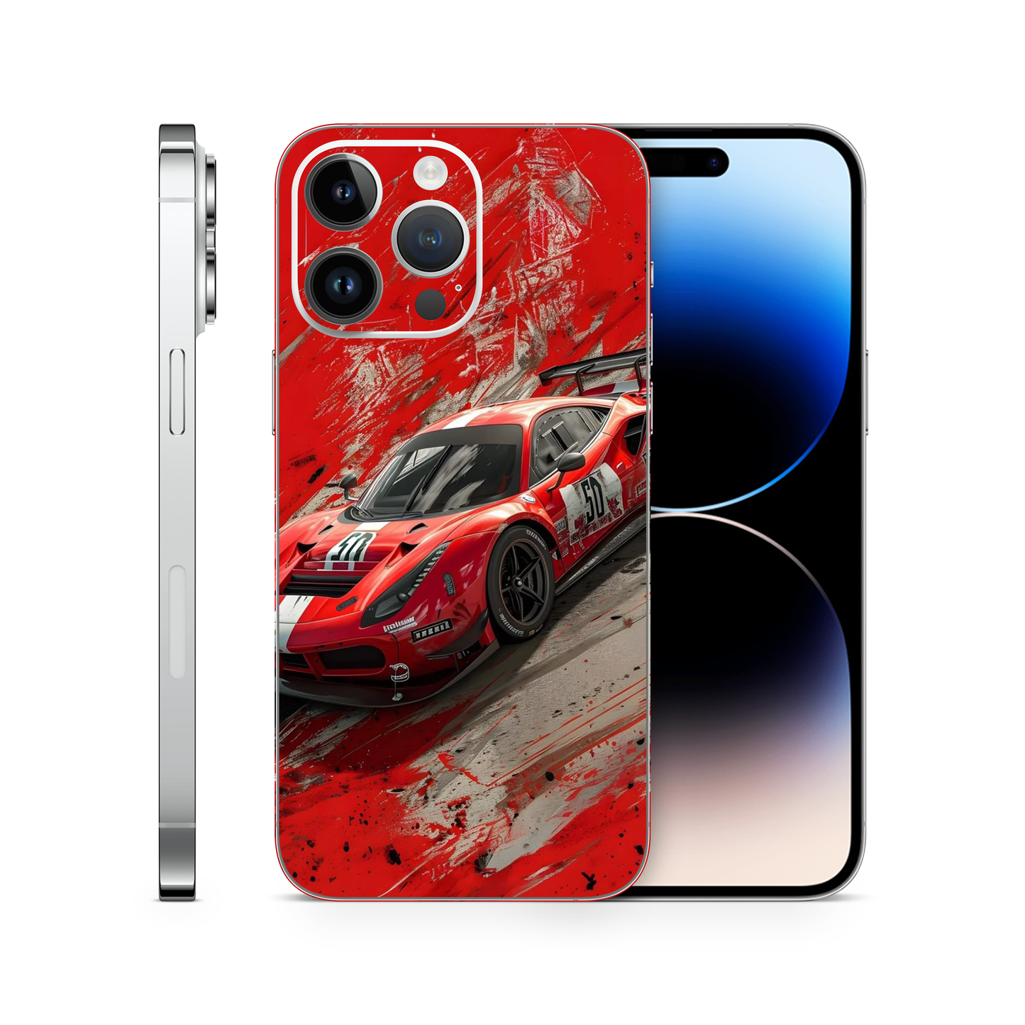 Red Sports Car Racing iPhone Vinyl Skin Compatible With iPhone