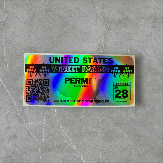 Holographic Vinyl Decal United States Street Racing Permit Funny Sticker