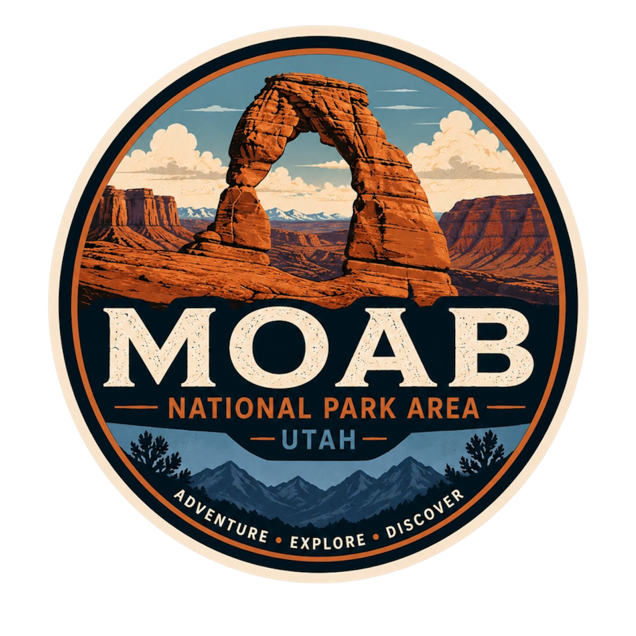 Moab National Park Area Vinyl Decal – Retro Desert Arch Sticker – Utah Adventure Badge – Off-Road & Overland Decal