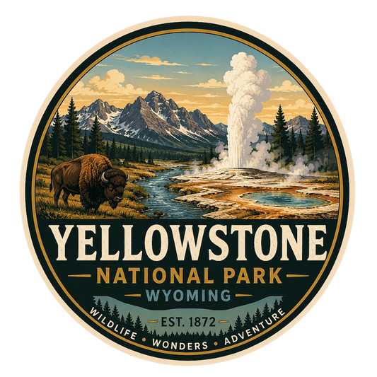 Yellowstone National Park Vintage Vinyl Decal | Buffalo & Geyser Adventure Sticker | Outdoor Travel Decal