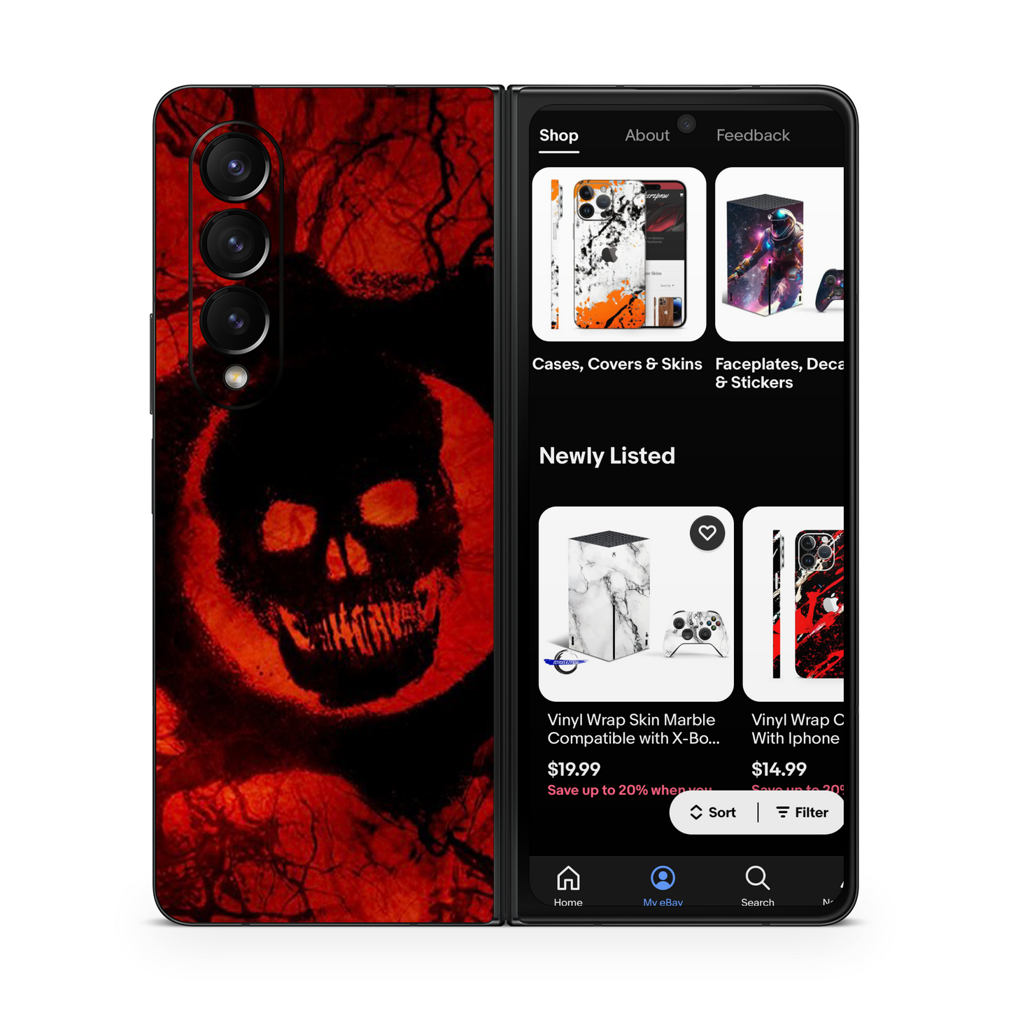 Samsung Z Fold Vinyl Skin Gears Skull Decal