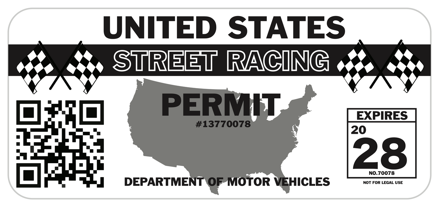 United States Street Racing Permit Car Vinyl Decal Funny Sticker