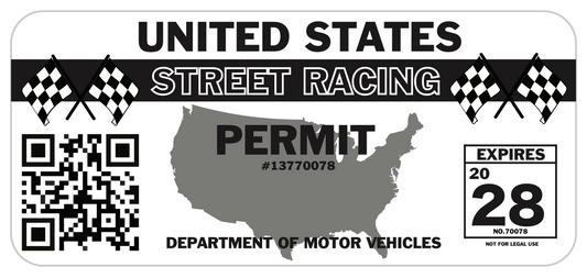 United States Street Racing Permit Car Vinyl Decal Funny Sticker