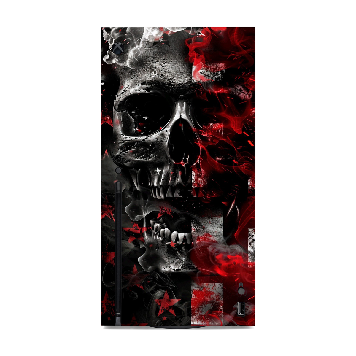 Red & Black Skull Console Skin – Compatible with Xbox Series X – Skull Vinyl Wrap – Gaming Console Decal